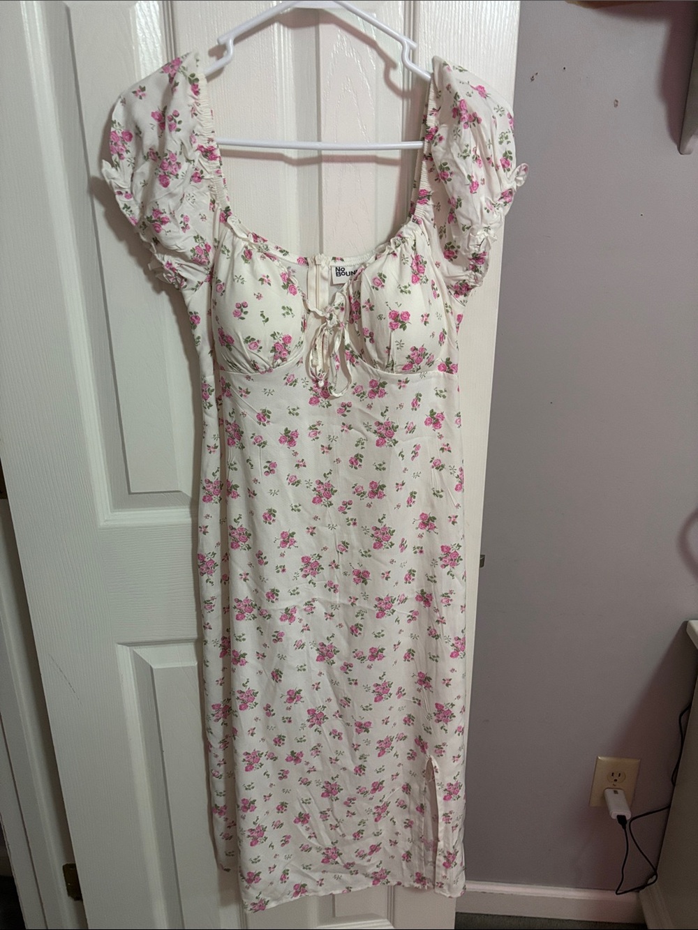 No Boundaries Ivory Nightgown with Pink Floral Print
